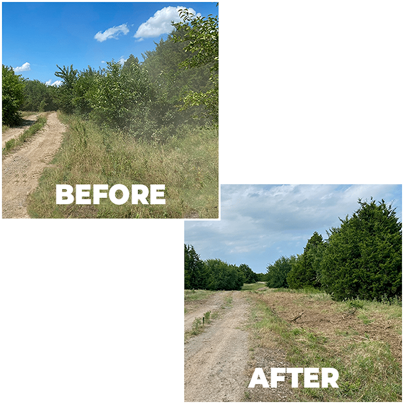 before and after images showing what the attachment can clear