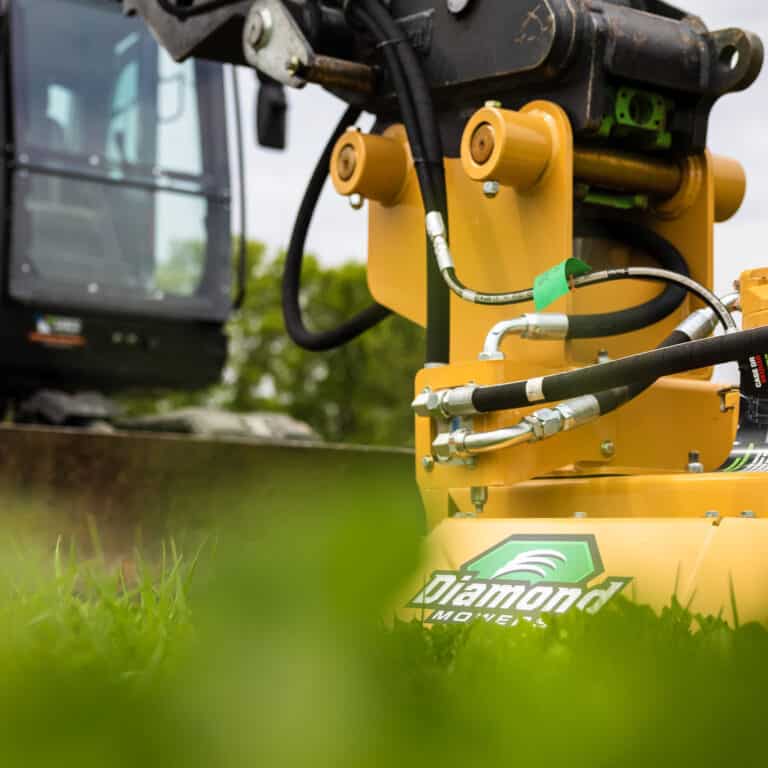 close up shot of an excavator disc mulcher