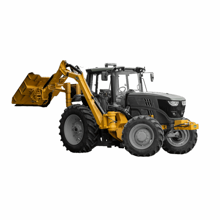 Tractor with a boom rotary mower attached