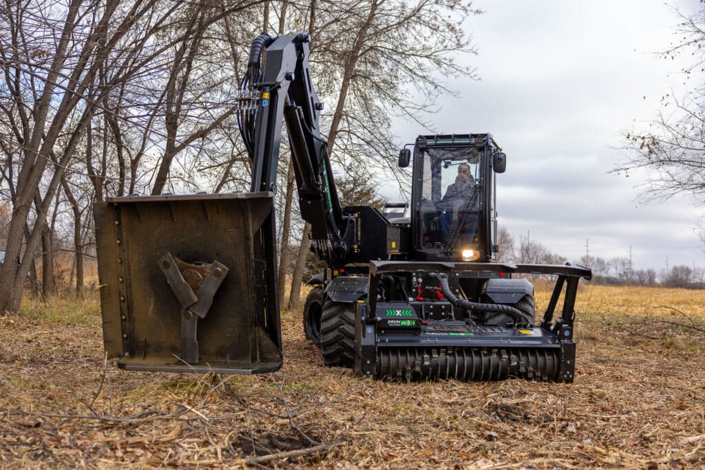 dm 360 with drum mulcher attached on lower hydraulic