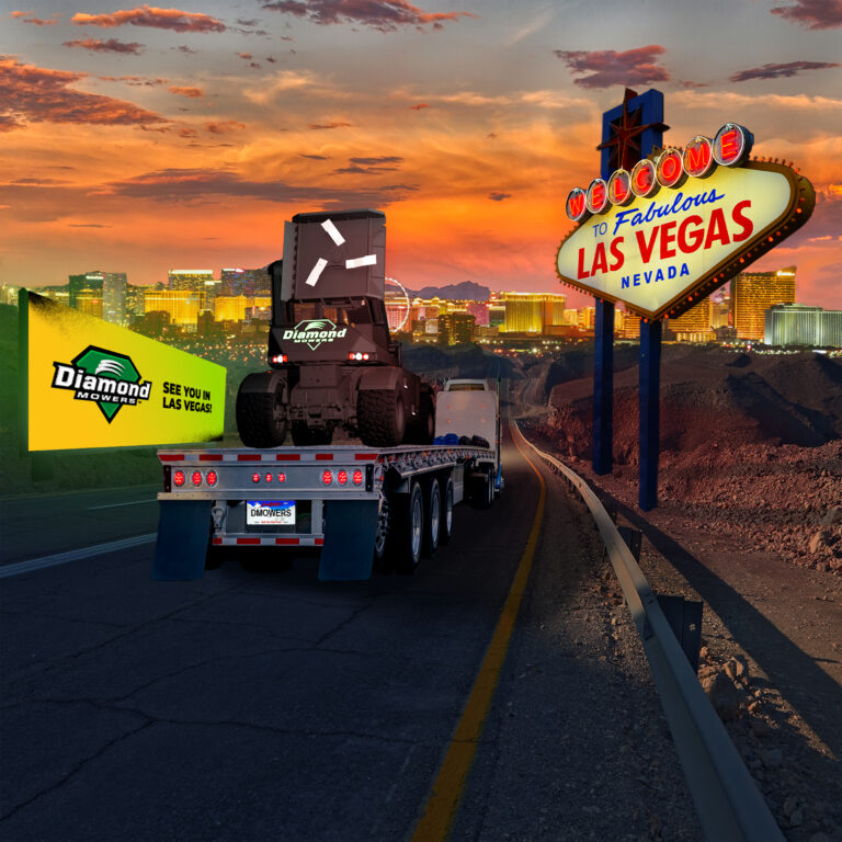 composite image of truck driving into las vegas